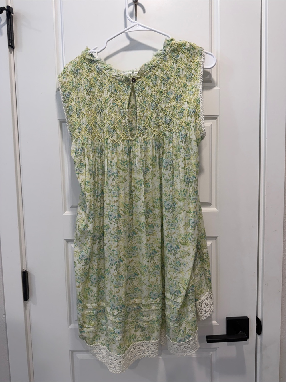 Free People Shea Green Floral Smocked Dress with Lace Trim - Picture 6 of 8